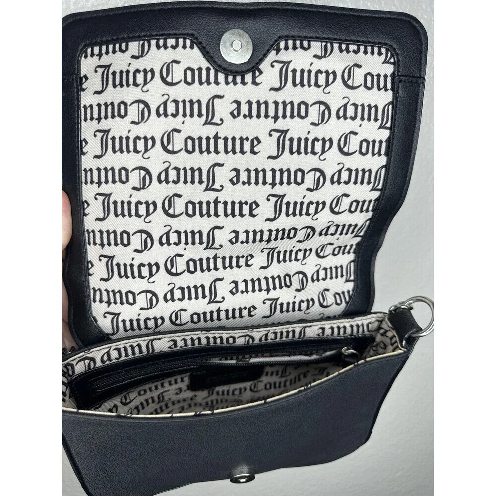 Juicy Couture Shoulder Bag Womens Small Black Faux Leather Studded Chain Strap